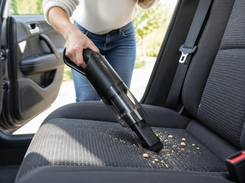 Vacklo vacuum cleaning a car seat